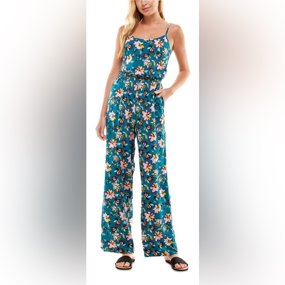 Kingston Grey Floral Print Wide Leg Teal Jumpsuit Size Small (4-6) NWT - Picture 1 of 16